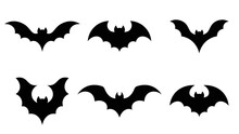Silhouette Bats Set Situared On White Background Vector Image.