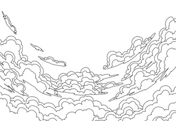 Sketch of sky clouds. Morning or evening landscape with clouds. Heaven skies background with lens effect