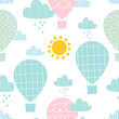 © YUSI_DESIGN - Vector hand-drawn pattern with clouds air balloons sunshine in scandinavian style. Stylish print. For children's wallpaper, printing on fabric.