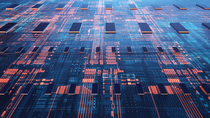 Wall Mural - high technology cpu on a complex circuit microchip board surface. digital close-up of a high-tech mi