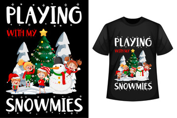 Wall Mural - Playing with my snowmies - Christmas t-shirt design template