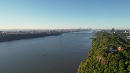 Wall Mural - Flying away from NYC Skyline and George Washington bridge