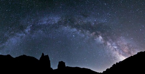 Poster - Silhouette of mountains under blissful Milky Way in the sky