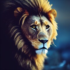 Poster - Beautiful illustration of great and strong lion portrait with majestic peaceful expression