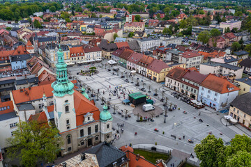 Wall Mural - Protestant Church and old Town Market Square in Pszczyna city, Poland