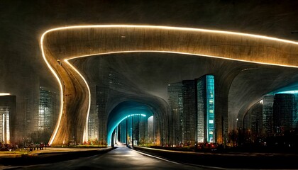 Wall Mural - Illustration of a futuristic city at night