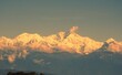 Tiger Hill view with purple, snowy pointed tops at sunset, skyline background, Darjeeling