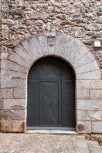 Detail From The Cathedral Of Girona, Ancient Arch Door With Nailed Metal Door