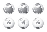 Fototapeta Nowy Jork - Set of Earth globes focusing on the North Asia (top row) and the Australia (bottom row). Carefully layered and grouped for easy editing. You can edit or remove separately the sphere, the lands, the bo