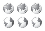 Fototapeta  - Set of Earth globes focusing on the Asia (top row) and the Atlantic Ocean (bottom row). Carefully layered and grouped for easy editing. You can edit or remove separately the sphere, the lands, the bor