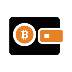 Bitcoin digital safe wallet icon | Black Vector illustration |