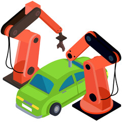 Wall Mural - process of automated production of automobile. car body with robotic arm, mechanical equipment. auto