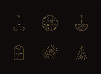 Wall Mural - set of moon and sun line art. minimal boho linear symbols. celestial mystic element. vector line art