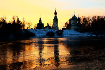 Wall Mural - winters in vologda river landscape cathedral orthodox christmas russia