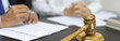© Puwasit Inyavileart - Lawyers or judges sign documents in accordance with legal and fair terms of agreement, Legal Ethics and Integrity, scales of justice, law hammer, Litigation and legal services.