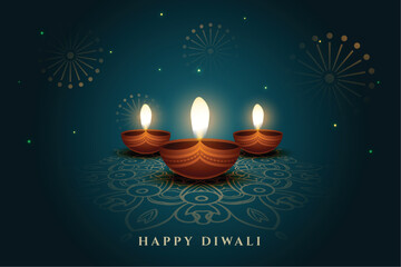 Canvas Print - elegant diwali festival background with diya on rangoli design
