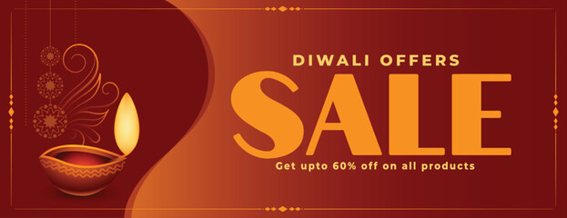 shubh diwali sale and offer banner with realistic diya vector