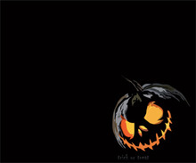 Halloween Background. Spooky Pumpkin With Black Color And Dark Forest. Halloween Design With Copyspace