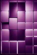Futuristic Facade Made Of Rectangles, Abstract Modern Lavender Color Wall, Background Of Cubes, Square Design, Purple Neon Lights, Digital Illustration