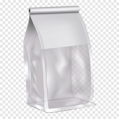Wall Mural - closed tin tie bag with clear plastic window on transparent background vector mockup. resealable bla