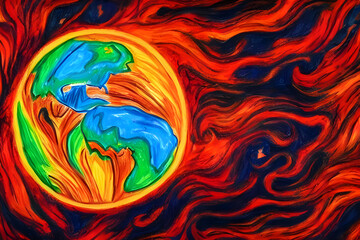 Wall Mural - planet earth of solar system explosion in the outer space. humanity end painted by a child with cray