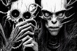 skull and scary creature, Halloween digital illustration