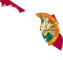 Wall Mural - Florida USA Map Flag. FL US Outline Boundary Border Shape State Flag Sign Symbol Atlas Geography Banner. Floridian Transparent PNG Floridan Flattened JPG Flat JPEG