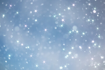blue snowfall bokeh background, abstract snowflake background on blurred abstract blue