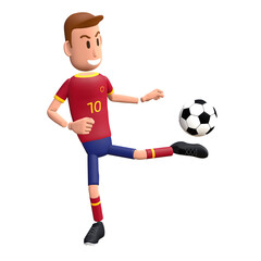 Wall Mural - Football player kick the ball. Soccer player 3d character.