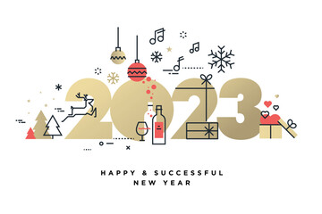 Wall Mural - Business Happy New Year 2023 greeting card. Vector illustration for background, greeting card, party invitation card, website banner, social media banner, marketing material.