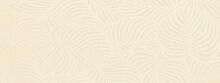 Panoramic Background In Ecru Tones With Subtle Leaves Pattern. Recycled Paper Texture.  