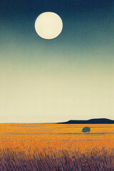 Wall Mural - Cute simple farm filed with moon 3d illustrated 

