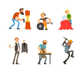 Poster - Man and Woman Character Engaged in Different Profession Wearing Uniform and Working Vector Set