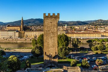 Wall Mural - florence, italy. scenic view of the city. in the foreground is the saint nicholas gate, 1324