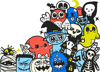 Wall Mural - PNG  Halloween party , Halloween collection , illustration of doodle cute monster 