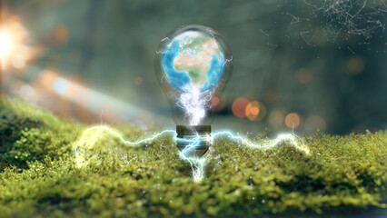 Wall Mural - clean energy earth in bulb on moss plexus concept