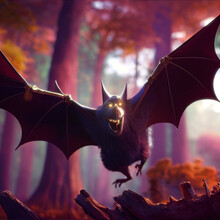 Scary Fat Bat In The Autumn Forest