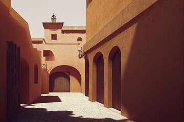 Wall Mural - Medieval old spanish or italy village street, terracotta colors, narrow streets