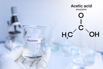 Sticker - acetic acid in glass, chemical in the laboratory and industry