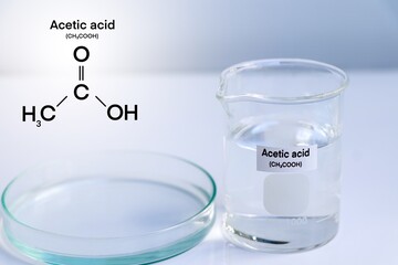 Poster - acetic acid in glass, chemical in the laboratory and industry