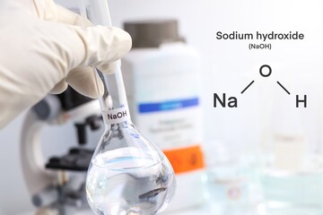 Poster - sodium hydroxide in glass, chemical in the laboratory and industry