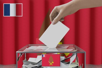 Wall Mural - Alo flag, hand dropping ballot card into a box - voting/ election concept - 3D illustration