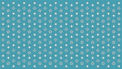A pattern of various white stars. Geometric shape of stars with five and four rays on a blue background.