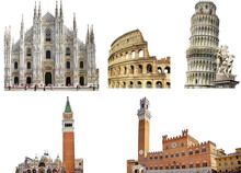 Italian Most Famous Architectural Landmarks Set For Collage. Heritage And Architecture Of Italy
