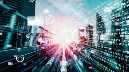 Business data analytic with tacit intelligent software making marketing strategy . Concept of smart digital transformation and technology disruption that changes global trends in new information era .