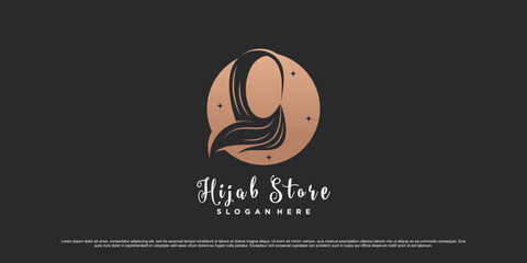 Wall Mural - Muslimah women logo design wearing hijab with emblem style and creative concept