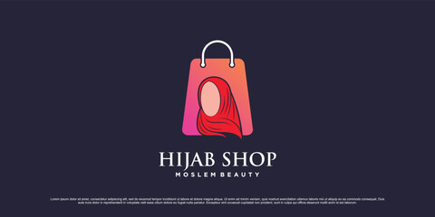 Wall Mural - Hijab shop logo design template with bag icon and creative element concept