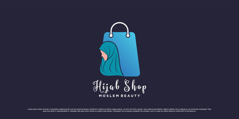 Wall Mural - Hijab shop logo design template with bag icon and creative element concept