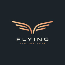 Wing Fly Shape Abstract Premium Simple And Elegant Logo Badge. Military, Sport, Airlines, Freedom Symbol With Gold Color.