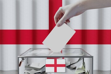 Wall Mural - England flag, hand dropping ballot card into a box - voting/ election concept - 3D illustration